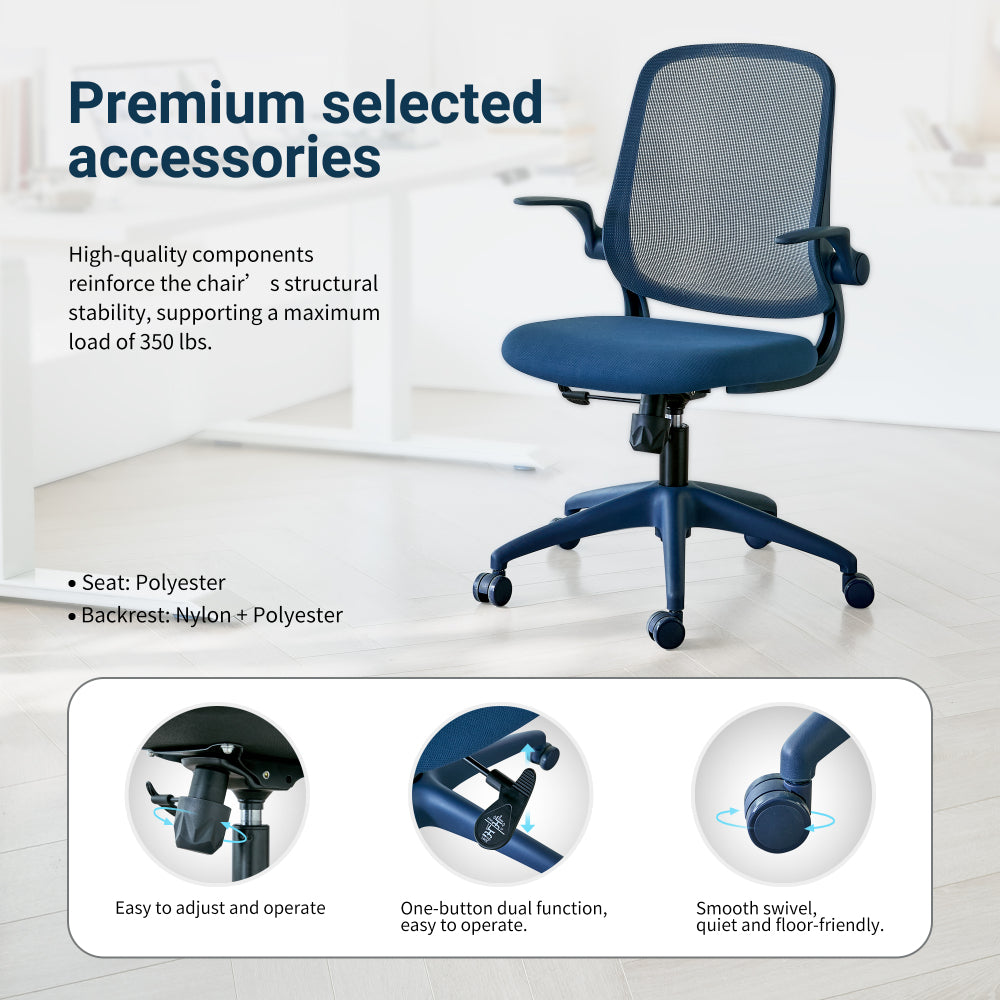 Ergonomic High-Back Mesh Office Chair | 350 lbs Capacity | Flip-Up Armrests | 10-Layer Curved Molded Foam Seat | Butterfly Upright Lock | SGS Class 3 Gas Lift | Fireproof | Home Office | Purple/Yellow/Green/Blue/Red
