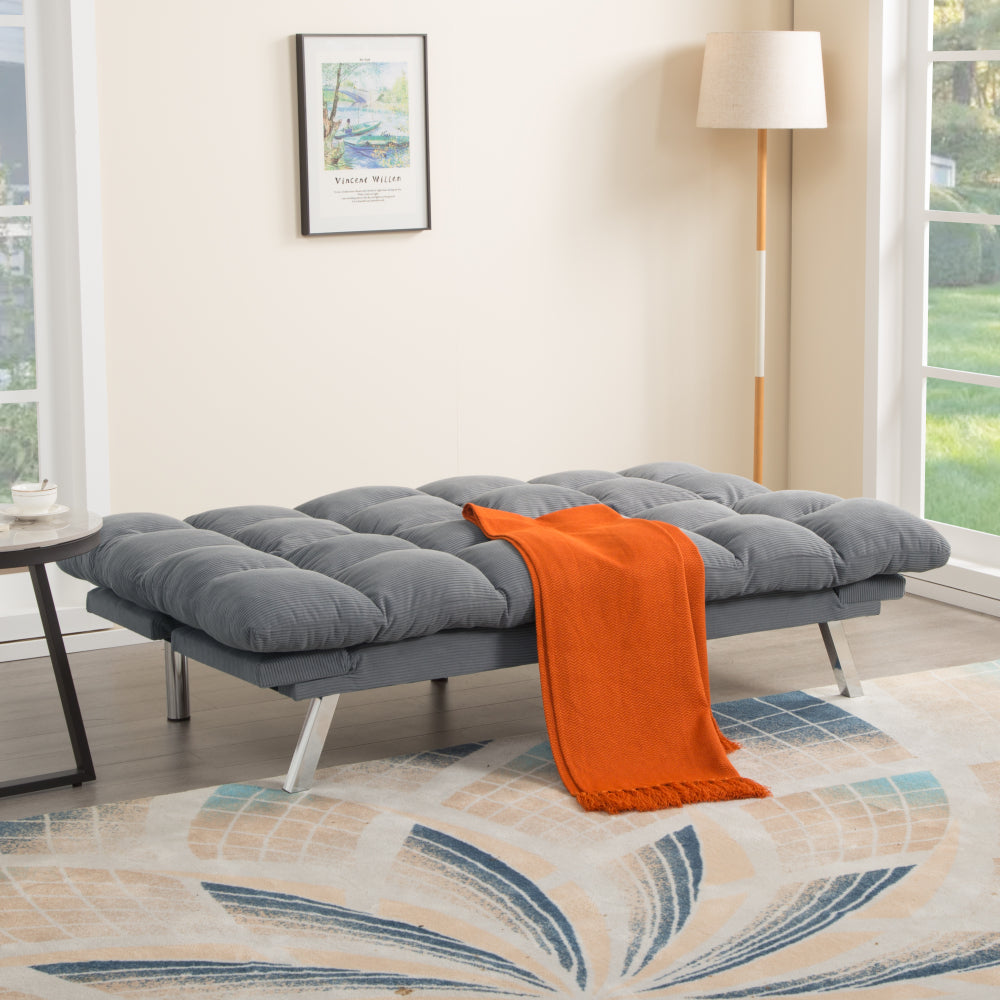 67" Multifunctional 2-Seat Sofa Bed | Foldable Corduroy Couch | 3-Position Adjustable Backrest + Armrest | High-Density Foam | Sturdy Wood + Metal Frame | 3-Second Switch | Living Room, Apartment, Studio | Light Gray/Black/Dark Gray/Green/Yellow
