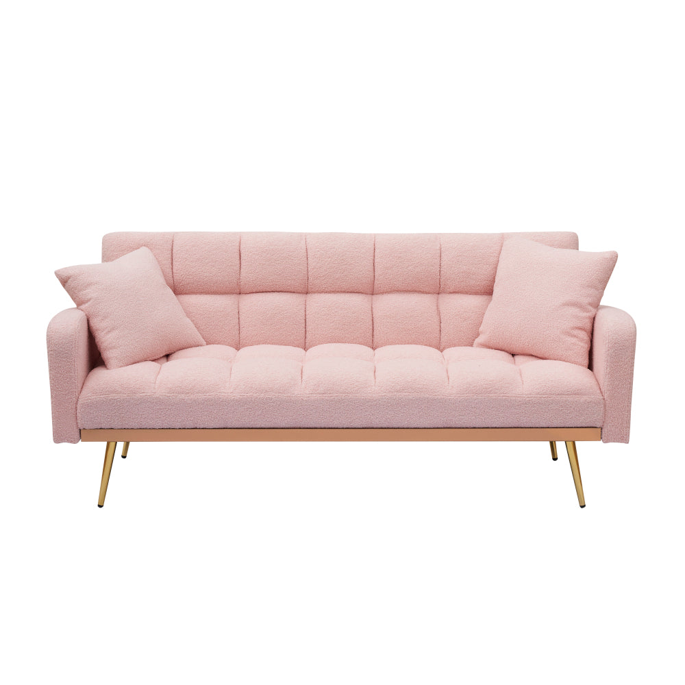 69" Soft Teddy Fleece Convertible Sofa Bed | 3-Speed Adjustable Backrest | Wide Detachable Armrests | Solid Wood + Metal Frame | Multifunctional Couch for Living Room, Bedroom, Small Space | Pink/Beige/Gray/Green