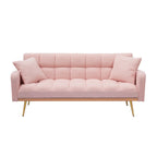 69" Soft Teddy Fleece Convertible Sofa Bed | 3-Speed Adjustable Backrest | Wide Detachable Armrests | Solid Wood + Metal Frame | Multifunctional Couch for Living Room, Bedroom, Small Space | Pink/Beige/Gray/Green