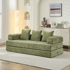 78.8" Convertible Folding Floor Sofa Bed | Chenille Couch with Foldable Armrests | Sponge + Spring Support | 3-Tiered Space-Saving Design | Free Pillows Included | Anti-Slip Base | No Assembly | Living Room, Bedroom, Studio | Green/Beige/Blue/Gray/Or