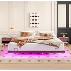 Queen/King Size Floating Metal Platform Bed | Hidden LED Underglow App & Remote Control | 10 Slats + 4 Cross Frames + 6 Steel Legs | 1000 lbs | No Box Spring Needed | Black