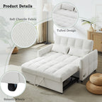 52.8" Loveseat Pull-Out Sleeper Sofa Bed | 2-Seat Tufted Chenille Couch | Adjustable Backrest 90°/135°/180° | 3 Built-In USB Ports | High-Density Foam | 2 Lumbar Pillows | Sturdy Multi-Wood Frame | Beige/Gray/Blue/Green