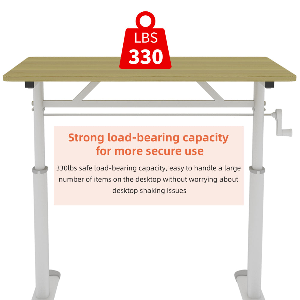 Height-Adjustable Standing Desk — 39" Manual Crank Sit-Stand Desk for Kids & Adults | Ergonomic Home Office Study Table | Sturdy Dual-Column Frame | No Electricity Needed | Compact Minimalist Design | White