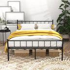 Full/Queen Size Metal Platform Bed Frame | Classic Spindle Headboard & Footboard | Reinforced Sturdy Structure | Ample Under-Bed Storage | No Box Spring Needed | Black