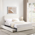Queen Platform Storage Bed with 4 Built-In Drawers | Curved Tufted Boucle Headboard | Powder-Coated Metal Frame | 1000 lbs Capacity | Wooden Slats | Ivory