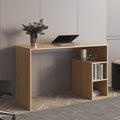47" Modern Writing Desk with 4 Built-In Storage Shelves | Spacious Work Surface | Compact Minimalist Design | Sturdy Particle Board | Home Office, Living Room, Gaming Room | Natural Oak