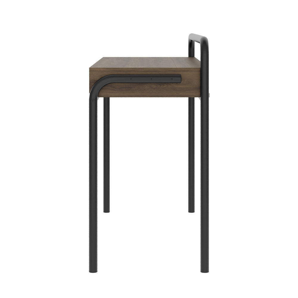 45.8" Modern Classic Writing Desk | Woodgrain Walnut MDF Top | Powder-Coated Steel Frame | 2 Under-Desk Open Shelves | Industrial Style | Part of Allure Collection | Home Office, Study Room | Walnut