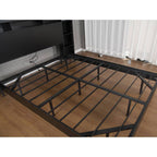 Full/Twin Size Floating Platform Bed | Bookcase Storage Headboard with LED Lights | 2 Outlets 1 USB 1 Type-C Charging | 4-Tier Side Shelves | 1000 lbs Heavy Duty Metal | No Box Spring | Black