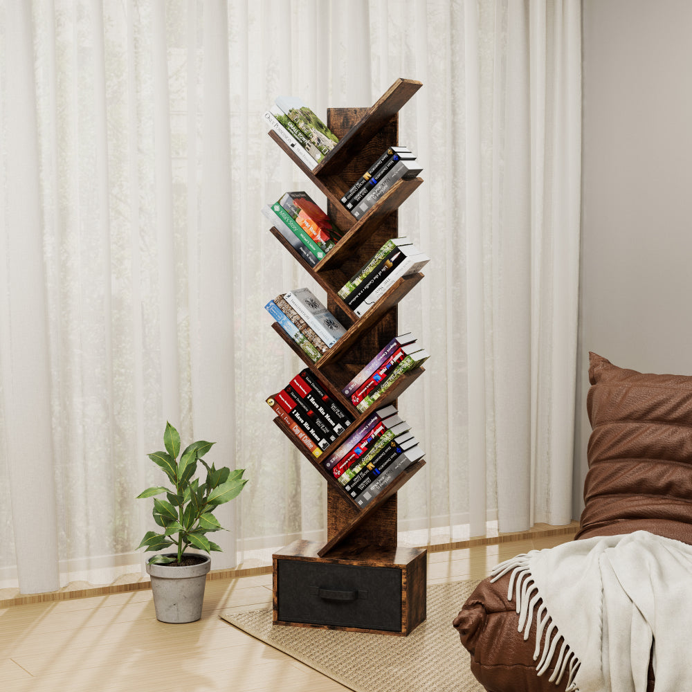9 Tier Tree Bookshelf with Drawer Bookcase