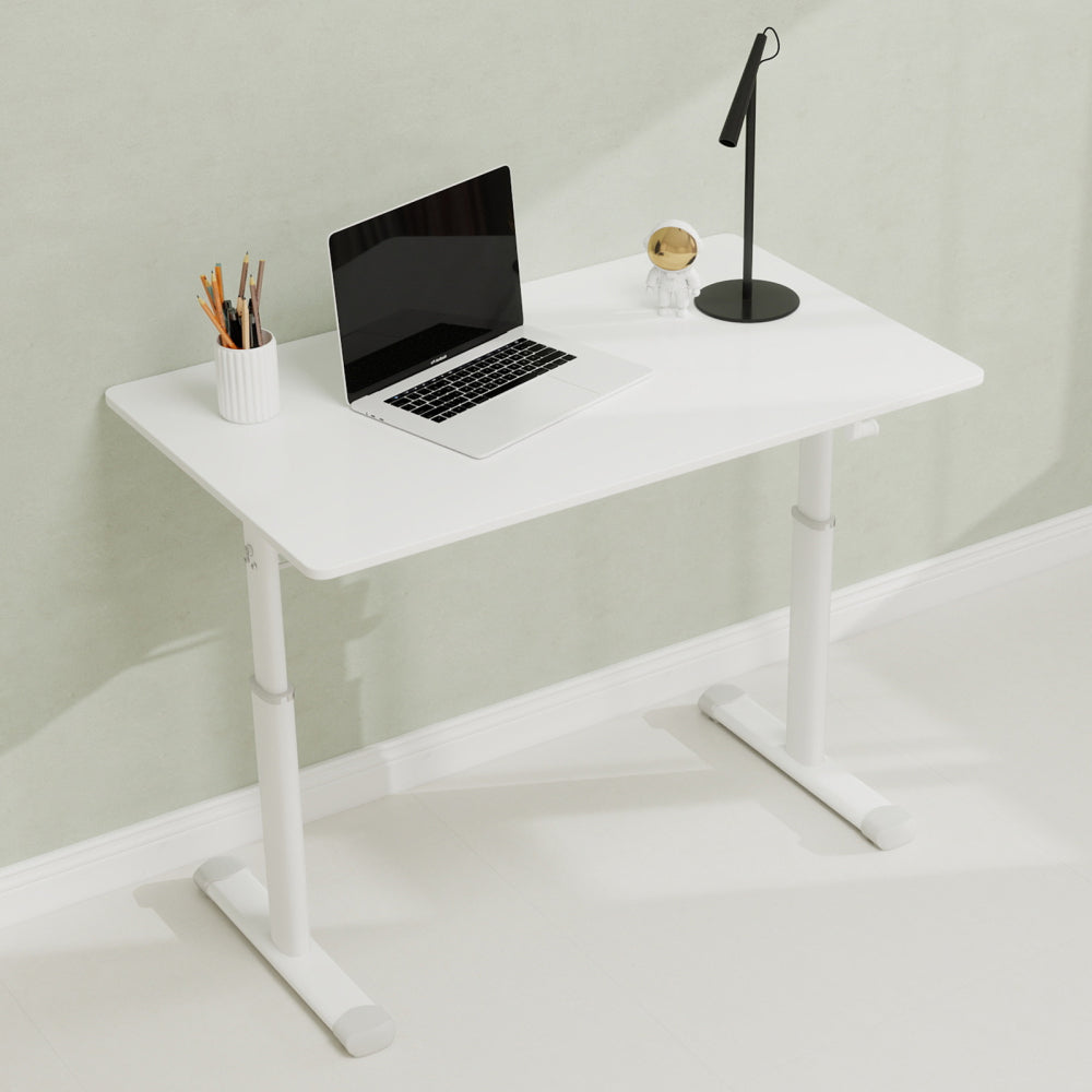 Height-Adjustable Standing Desk — 39" Manual Crank Sit-Stand Desk for Kids & Adults | Ergonomic Home Office Study Table | Sturdy Dual-Column Frame | No Electricity Needed | Compact Minimalist Design | White