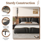 Queen Size PU Leather Wingback Platform Bed | Wave-Shaped Headboard & Footboard | 46.5" Tall Headboard | High-Resilience Sponge Fill | 800 lbs Wood Slats | No Box Spring Needed | Dark Green / Black / Antique Blue
