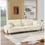 103" Deep Seat 3-Seater Sofa | 24" Extra Deep Cushions | Cloud Velvet Polyester Fabric | Solid Eucalyptus Frame & Wood Legs | 4 Pillows Included | 600 lbs | Pillow Top Arms | Beige / Green / Brick Red