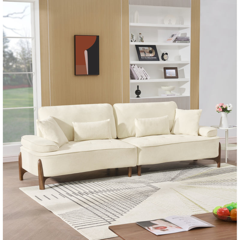 103" Deep Seat 3-Seater Sofa | 24" Extra Deep Cushions | Cloud Velvet Polyester Fabric | Solid Eucalyptus Frame & Wood Legs | 4 Pillows Included | 600 lbs | Pillow Top Arms | Beige / Green / Brick Red