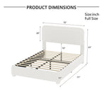 Full/Queen Size Boucle Platform Bed | Adjustable Curved Cloud Headboard 41"-43" | Foam Filled | Rounded Corner Protection | Low Profile | No Box Spring Needed | White