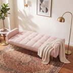 69" Soft Teddy Fleece Convertible Sofa Bed | 3-Speed Adjustable Backrest | Wide Detachable Armrests | Solid Wood + Metal Frame | Multifunctional Couch for Living Room, Bedroom, Small Space | Pink/Beige/Gray/Green