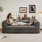 78.8" Convertible Floor Sofa Bed | Boneless Modular Sectional Couch | Pillow Back Support Armrests | Corduroy Fabric + Foam Fill | Hardware-Secured Backrest | No Assembly Required | Living Room, Bedroom, Apartment | Gray/Black/Camel/Green/Brown/Blue