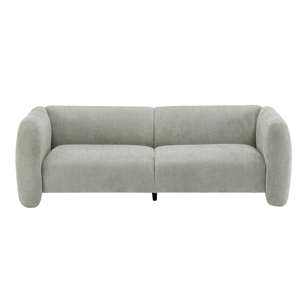 83" Modern Wave Design 3-Seat Boucle Sofa | Graceful Curved Silhouette | High-Resilience Foam + Thickened Cushions | Sturdy Wood Frame | 900 lbs Capacity | Living Room, Bedroom, Apartment | Light Green/Beige/Camel