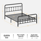 Twin/Full/Queen Size Metal Platform Bed Frame | Classic Spindle Headboard & Footboard | Reinforced Sturdy Structure | Ample Under-Bed Storage | No Box Spring Needed | Black/Charcoal Gray/White