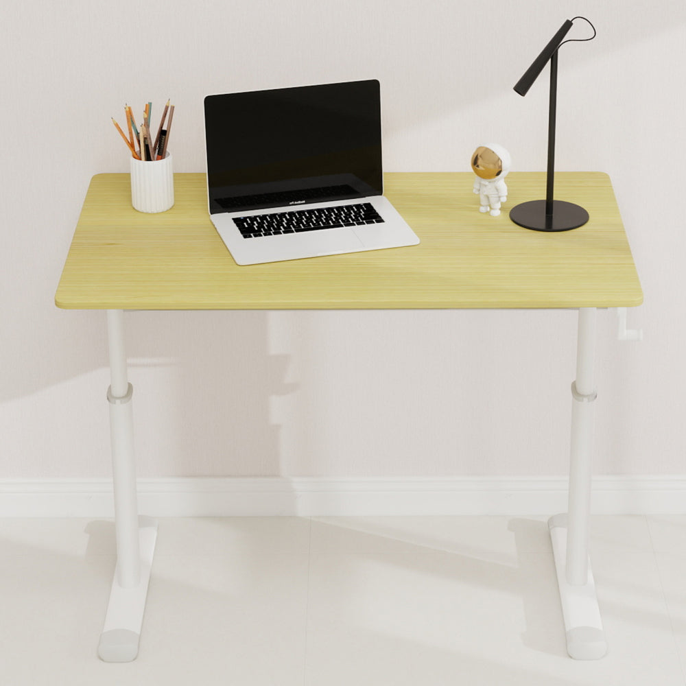 Height-Adjustable Standing Desk — 39" Manual Crank Sit-Stand Desk for Kids & Adults | Ergonomic Home Office Study Table | Sturdy Dual-Column Frame | No Electricity Needed | Compact Minimalist Design | White
