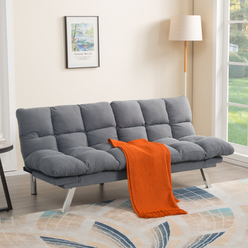 67" Multifunctional 2-Seat Sofa Bed | Foldable Corduroy Couch | 3-Position Adjustable Backrest + Armrest | High-Density Foam | Sturdy Wood + Metal Frame | 3-Second Switch | Living Room, Apartment, Studio | Light Gray/Black/Dark Gray/Green/Yellow