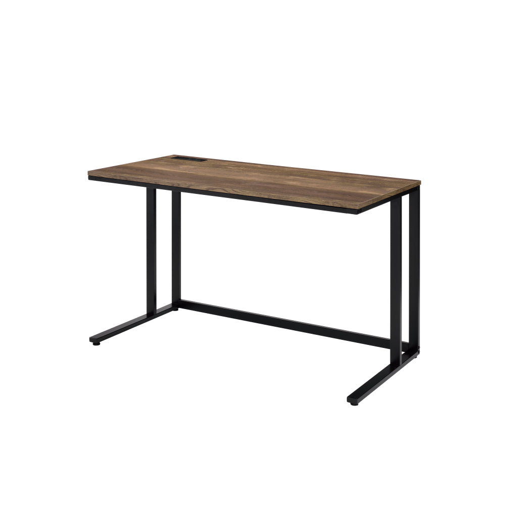 47" Modern Writing Desk with Built-In USB Port | Walnut MDF Top + Black Metal Sled Base | Open Legroom Design | KD Easy Assembly | Spacious Rectangular Work Surface | Home Office, Study, Laptop | Walnut/Black