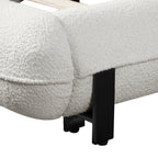 Queen/King Size Boucle Upholstered Platform Bed | Thick Curved Headboard | Solid Wood Center Legs & Dual Steel Outer Legs | 500 lbs | Embedded Structure | No Box Spring Needed | White