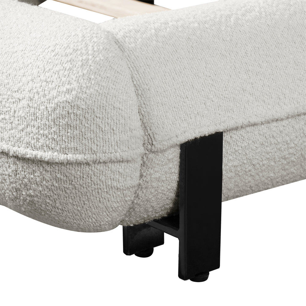 Queen/King Size Boucle Upholstered Platform Bed | Thick Curved Headboard | Solid Wood Center Legs & Dual Steel Outer Legs | 500 lbs | Embedded Structure | No Box Spring Needed | White