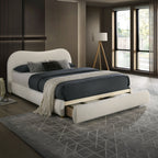 Queen Size Boucle Upholstered Platform Bed | Curved Cloud Headboard & Footboard Storage Drawer | Solid & Engineered Wood | Contemporary Style