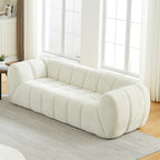 Modern Quilted Cloud Sofa | 3-Seat Chenille Pure Foam Couch | Piano-Key Backrest Design | Rounded Armrests | Deep-Seat Cushions | Living Room, Bedroom, Apartment | Beige/Black