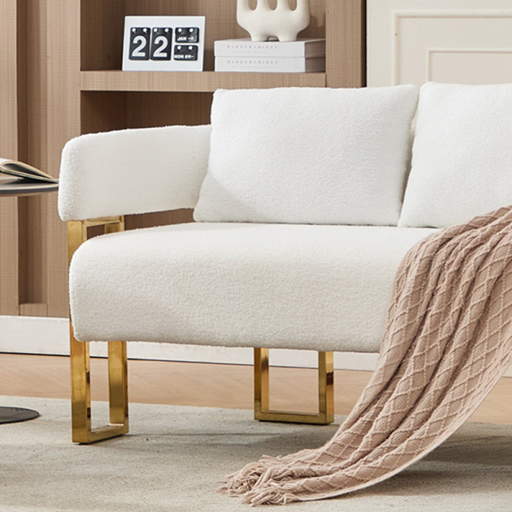 Modern Loveseat Sofa | Luxurious Gold Square Metal Legs | High-Rebound Foam + Ergonomic Design | Teddy/Velvet Upholstery | Dressing Area, Reception Room, Office, Living Room | White/Black/Pink/Green/Gray/Lilac