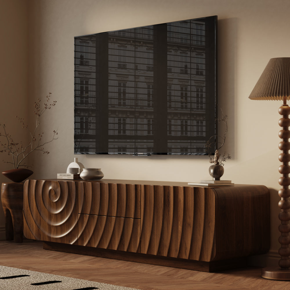 58''Tv Console With Mid Century Unique Spiral