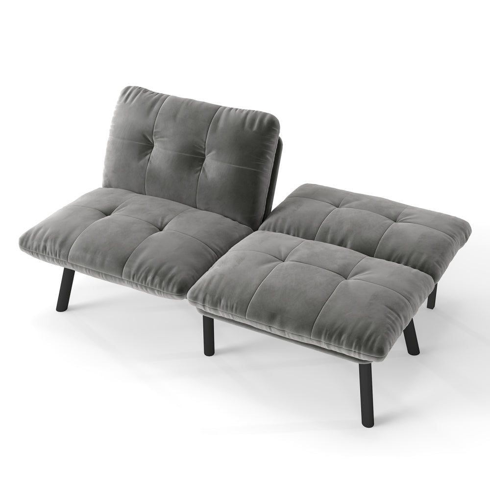 63" Convertible Folding Sofa Bed | 2-Seat Velvet Upholstered Couch | Adjustable Multi-Angle Backrest | Sofa, Lounger & Twin Bed | Metal Frame | 800 lbs Capacity | Easy Assembly | Living Room, Apartment | Cream/Aqua Gray/Brown