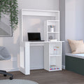 38.8" Modern Computer Desk with Hutch & Multiple Shelves | Spacious Work Surface | Compact Storage-Rich Design | Engineered Wood + Particle Board | Home Office, Student Room, Small Apartment | White/Black
