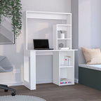 38.8" Modern Computer Desk with Hutch & Multiple Shelves | Spacious Work Surface | Compact Storage-Rich Design | Engineered Wood + Particle Board | Home Office, Student Room, Small Apartment | White/Black