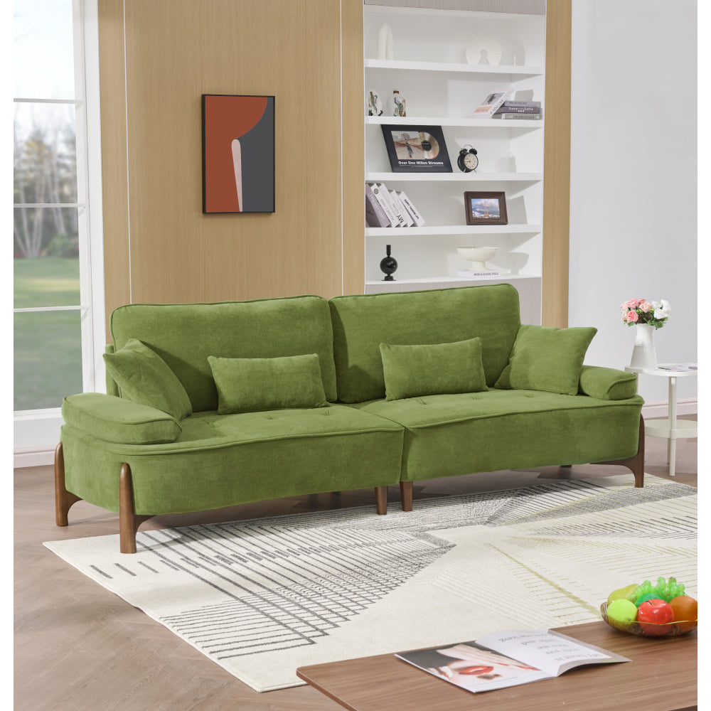 103" Deep Seat 3-Seater Sofa | 24" Extra Deep Cushions | Cloud Velvet Polyester Fabric | Solid Eucalyptus Frame & Wood Legs | 4 Pillows Included | 600 lbs | Pillow Top Arms | Beige / Green / Brick Red