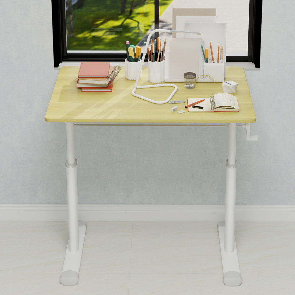 Height-Adjustable Standing Desk — 39" Manual Crank Sit-Stand Desk for Kids & Adults | Ergonomic Home Office Study Table | Sturdy Dual-Column Frame | No Electricity Needed | Compact Minimalist Design | White