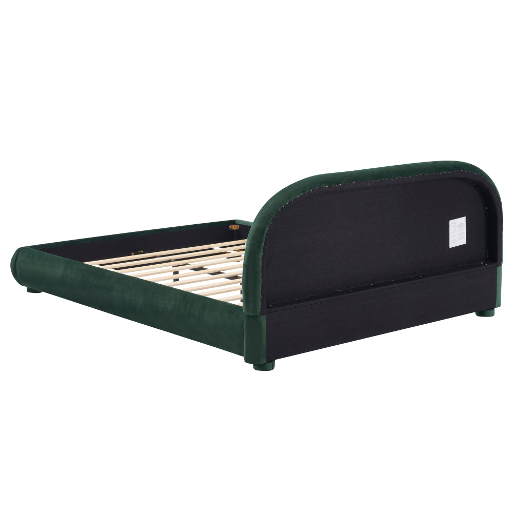 Queen/King Size Boucle Upholstered Platform Bed | Curved Ergonomic Headboard | Granular Fabric Texture | 800 lbs Heavy Duty | No Box Spring Needed | 40-Min Assembly | Cream / Green