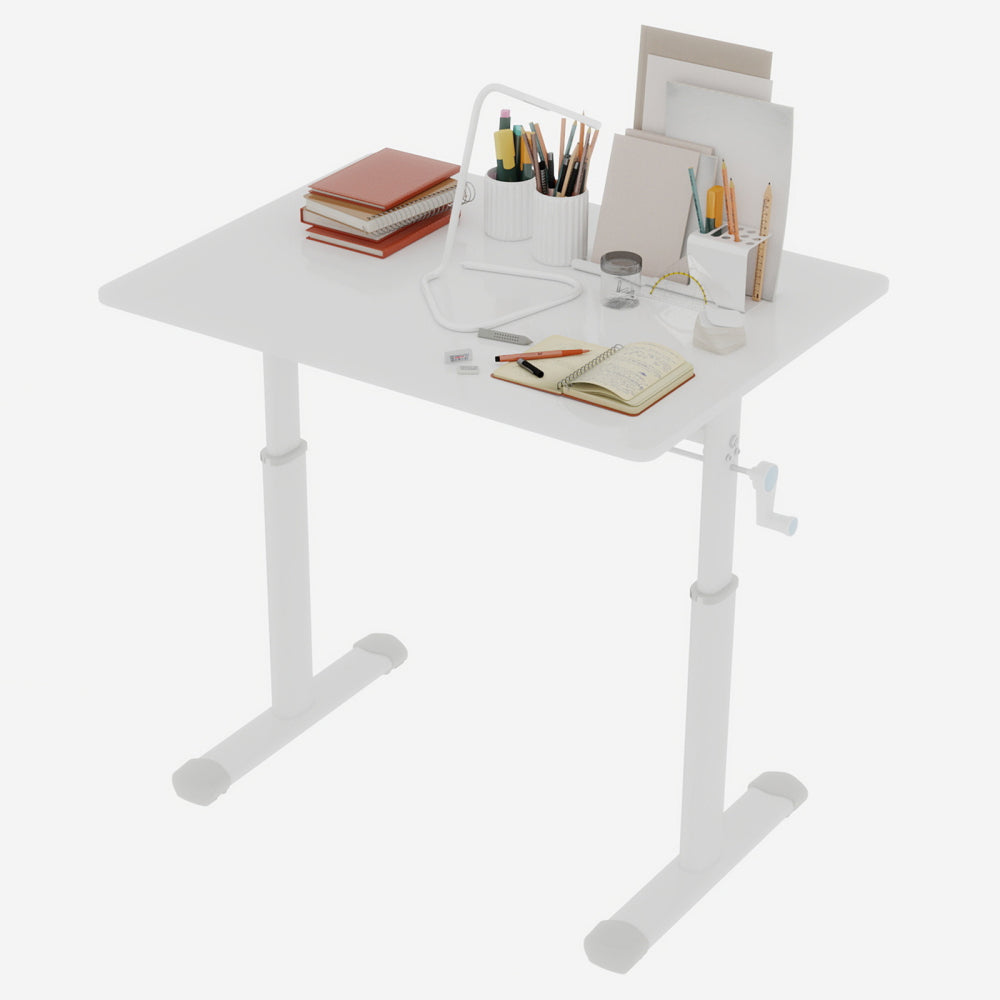 Height-Adjustable Standing Desk — 39" Manual Crank Sit-Stand Desk for Kids & Adults | Ergonomic Home Office Study Table | Sturdy Dual-Column Frame | No Electricity Needed | Compact Minimalist Design | White