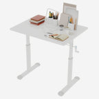 Height-Adjustable Standing Desk — 39" Manual Crank Sit-Stand Desk for Kids & Adults | Ergonomic Home Office Study Table | Sturdy Dual-Column Frame | No Electricity Needed | Compact Minimalist Design | White