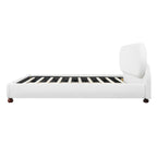 Queen/King Size Cream Boucle Upholstered Platform Bed | Smooth Curved Design | Gourd-Shaped Rubberwood Legs | 800 lbs Heavy Duty | No Box Spring Needed | 30-40 Min Assembly | White/Cream