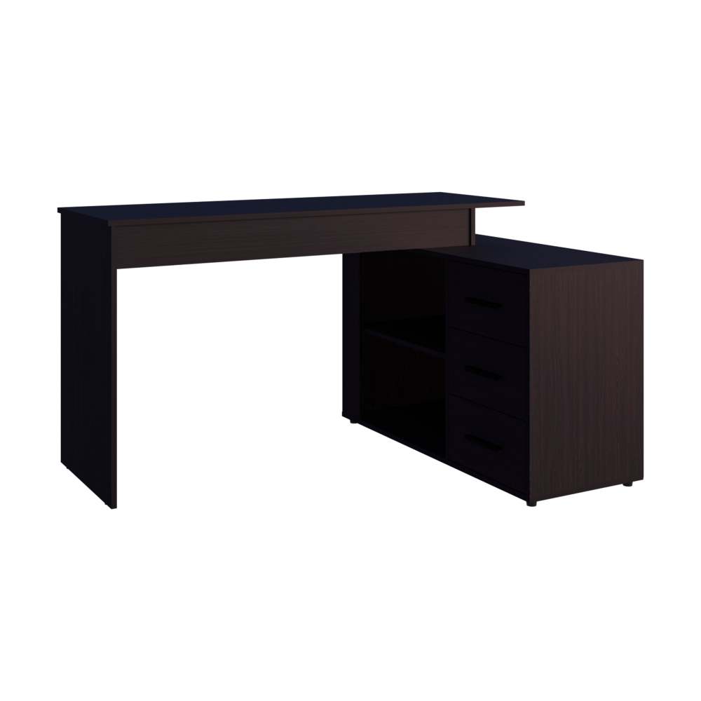 Wenge L-Shaped Desk with 3 Drawers and Storage Space — 54.1" W x 39.9" D x 29.5" H | Modern Computer Desk | Pedestal Base | Spacious Work Surface | Under-Desk Storage | Particle Board | Office, Home Office & Study Room | Wenge