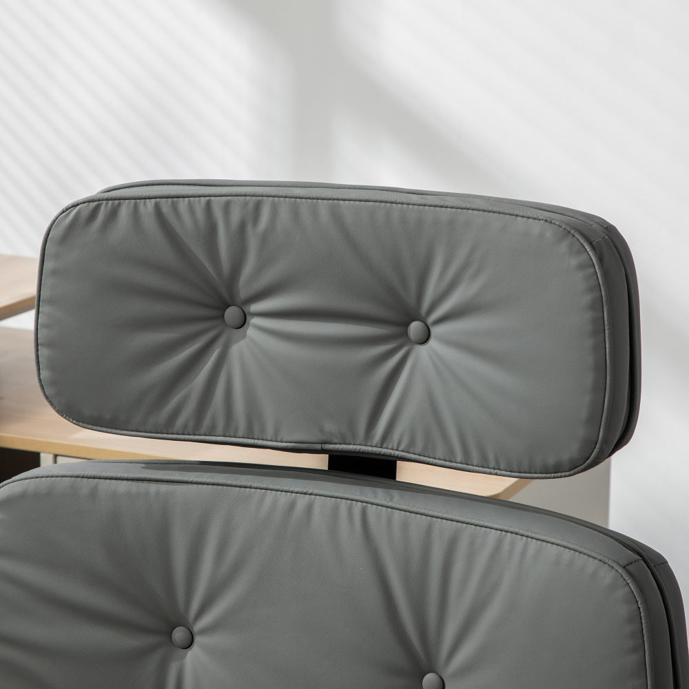 Criss Cross Wide-Seat Lounge Office Chair | 6-Gear Adjustable Armrests | Removable Headrest | Gentle Rocking + 360° Swivel | Pet-Friendly PU/Boucle Upholstery | Cross-Legged Sitting | Home Office, Gaming, Makeup, Conference | Gray/Ivory/Brown