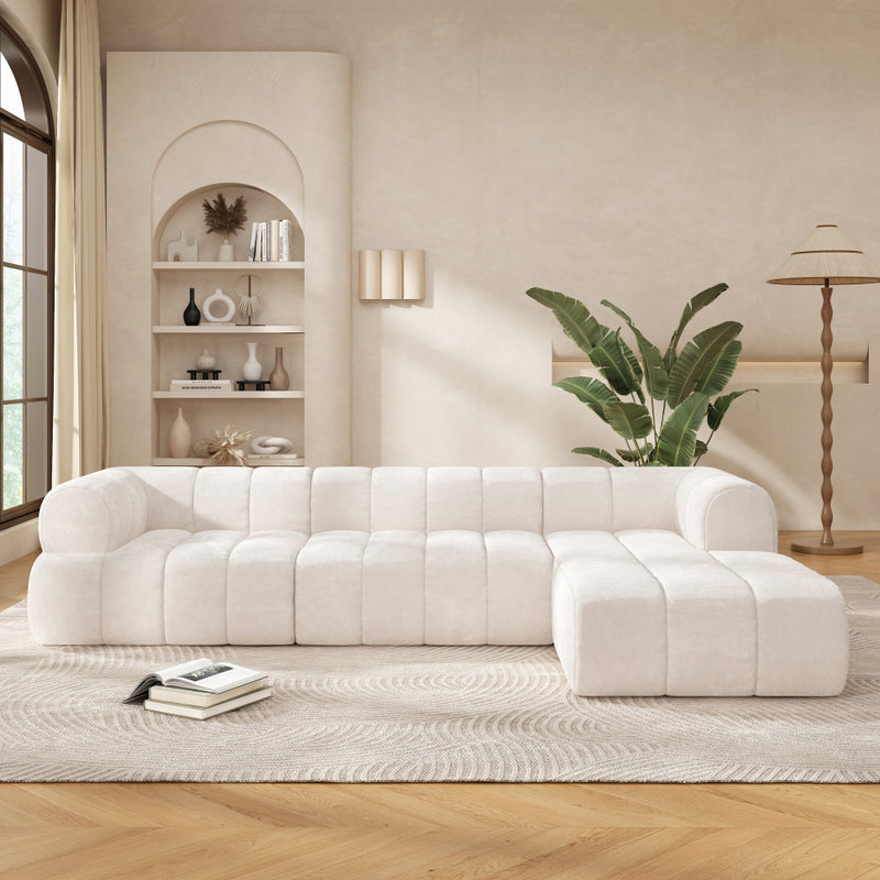 122" Modern L-Shaped Modular Sectional Sofa | 2-Piece Chaise Lounge Set | High-Resilience Fully Compressed Foam | No Internal Wood Frame | Stain & Pilling Resistant | No Assembly Required | Living Room, Bedroom, Home Office | Beige/Gray/Espresso/Oran