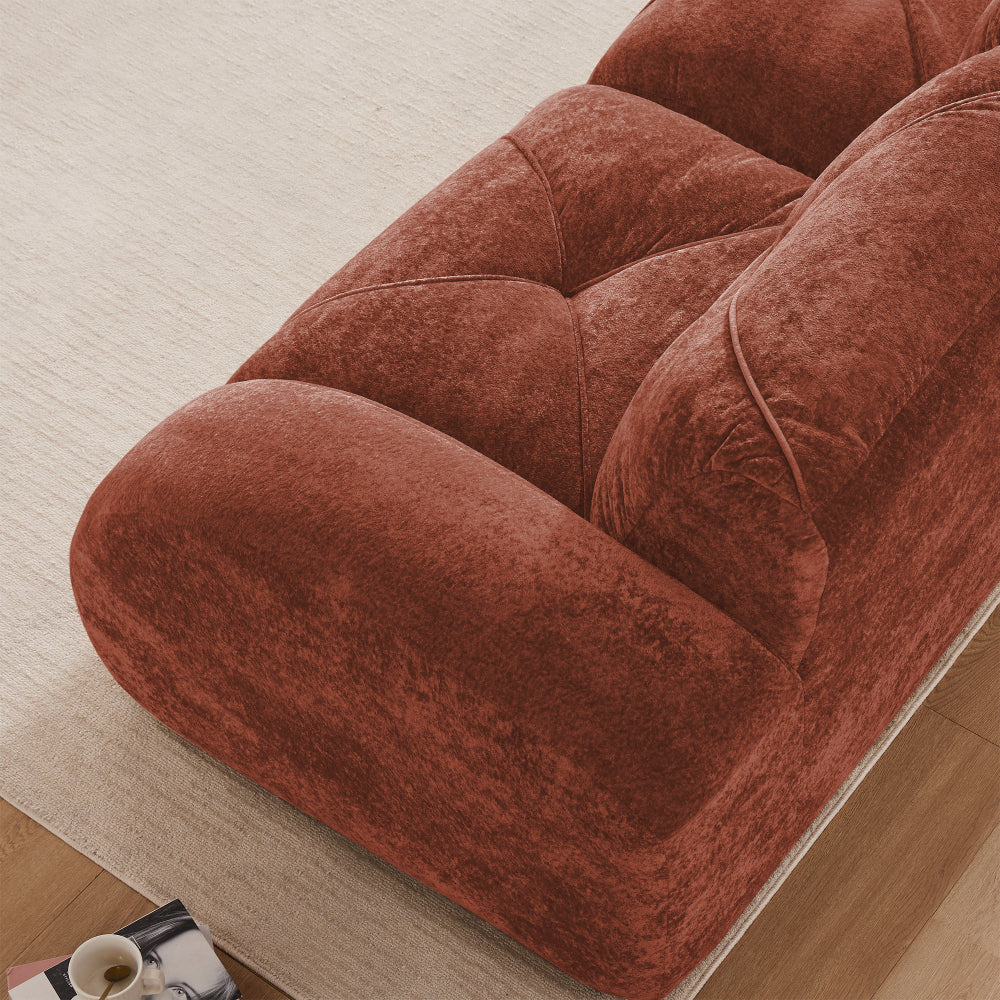 2-Piece Modular Cloud Sofa Set | 2+2 Deep-Seat Velvet Couch | 32D High-Density Boneless Foam | Retro Tufted Rounded Design | Flexible Layout | No Assembly Required | Living Room, Apartment | Camel/Red/Green/Blue