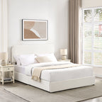 Queen Platform Storage Bed with 4 Built-In Drawers | Curved Tufted Boucle Headboard | Powder-Coated Metal Frame | 1000 lbs Capacity | Wooden Slats | Ivory