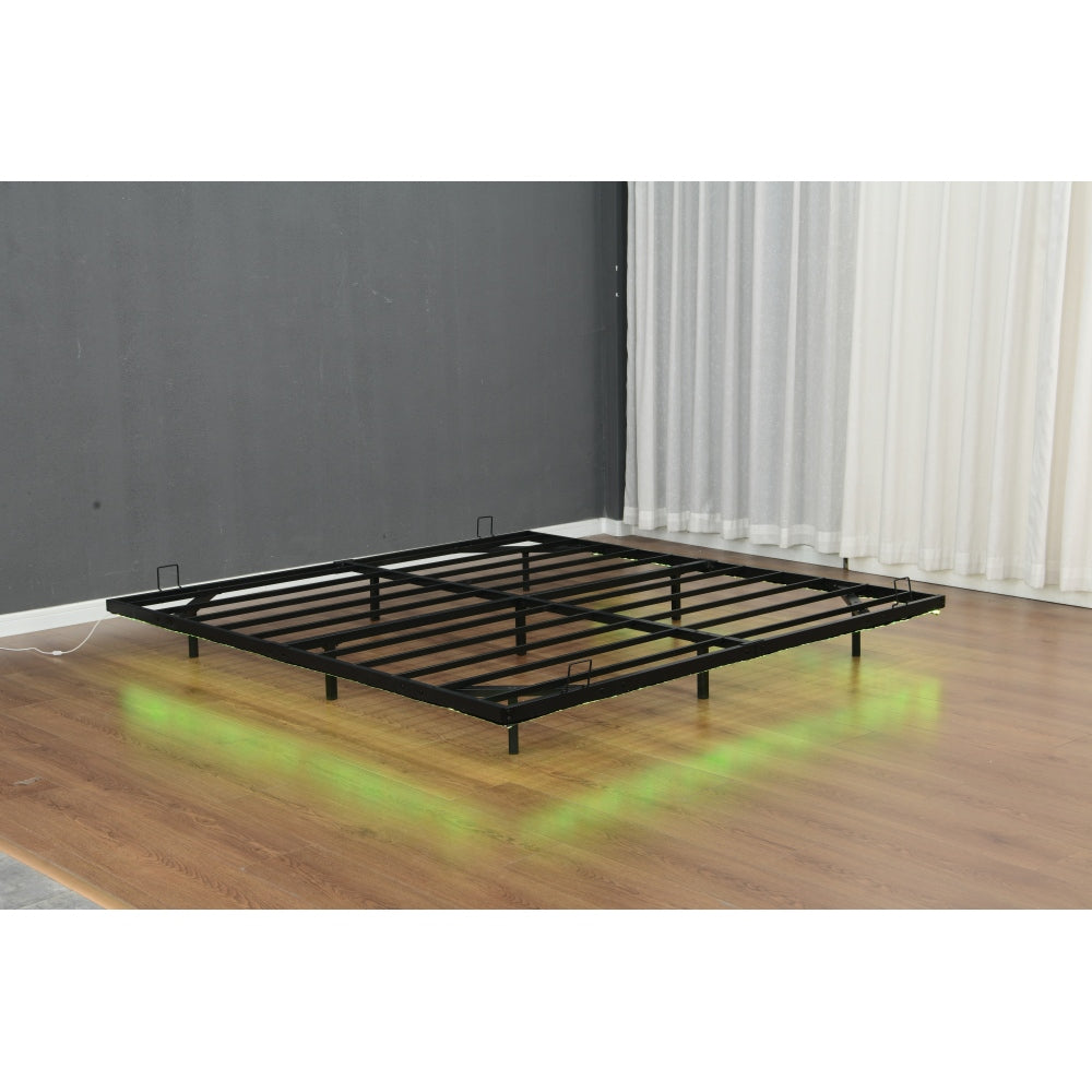 Queen/King Size Floating Metal Platform Bed | Hidden LED Underglow App & Remote Control | 10 Slats + 4 Cross Frames + 6 Steel Legs | 1000 lbs | No Box Spring Needed | Black