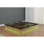 Queen/King Size Floating Metal Platform Bed | Hidden LED Underglow App & Remote Control | 10 Slats + 4 Cross Frames + 6 Steel Legs | 1000 lbs | No Box Spring Needed | Black