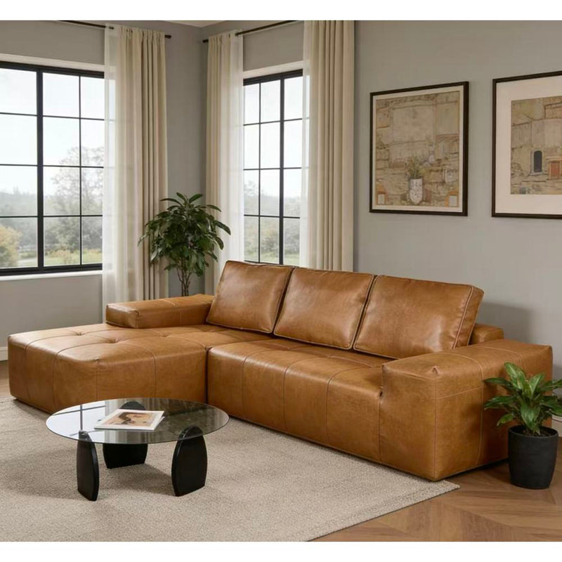 Boneless Couches for Living Room, Brown Faux Leather Cloud Sectional Couches with Chaise, Deep Seat L Shaped Modular Sofa, No Assembly Required Sofas in a Box (Left,Faux Leather,Brown)