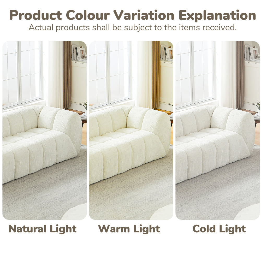 Modern Quilted Cloud Sofa | 3-Seat Chenille Pure Foam Couch | Piano-Key Backrest Design | Rounded Armrests | Deep-Seat Cushions | Living Room, Bedroom, Apartment | Beige/Black